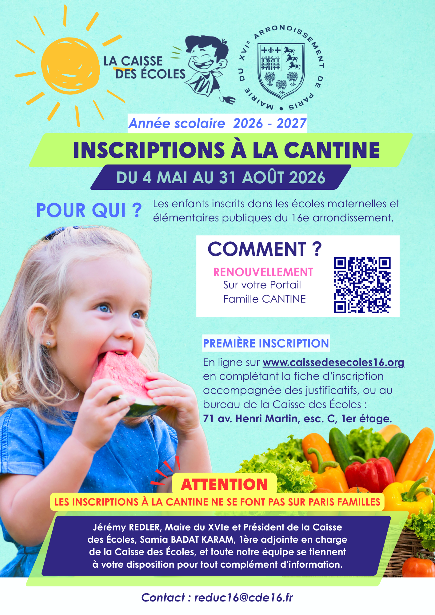 Inscriptions à la cantine – Année scolaire 2026-2027